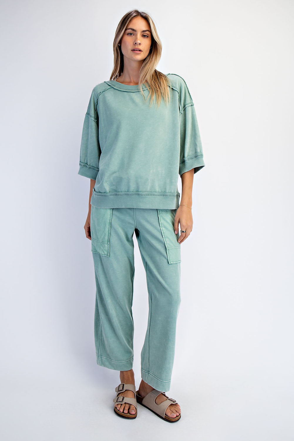 Mineral Washed French Terry Cropped Cargo Pant