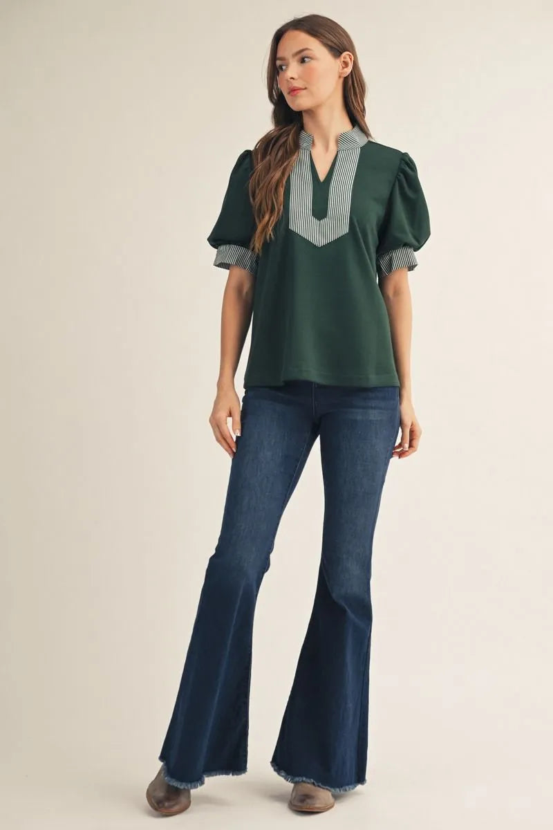 Short Puff Sleeve High Neck Top