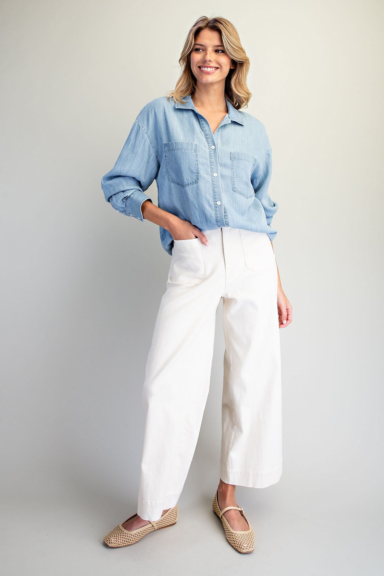 Button Down Notched Collar Shirt