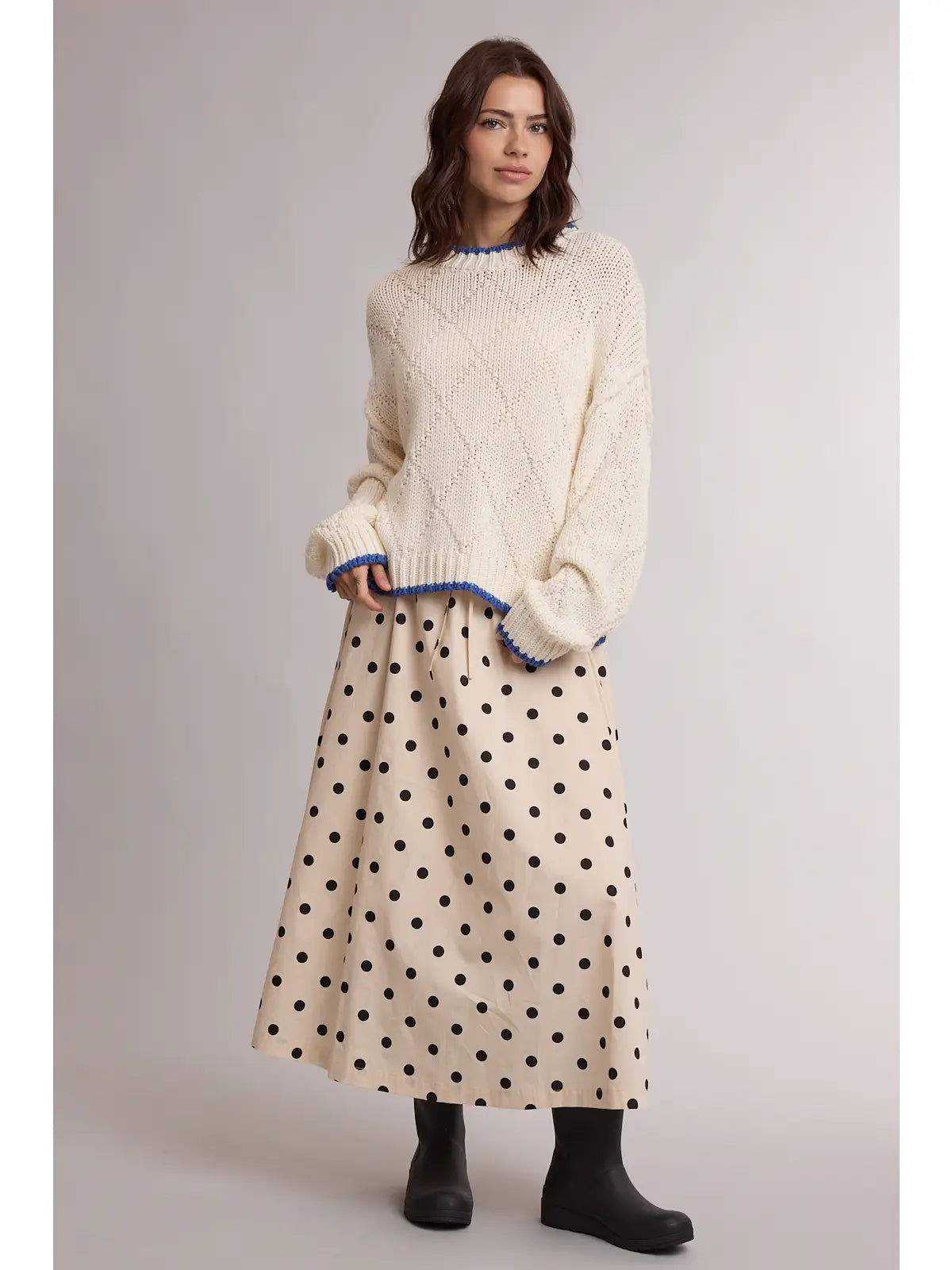 Contrast Trim Pointelle Sweater