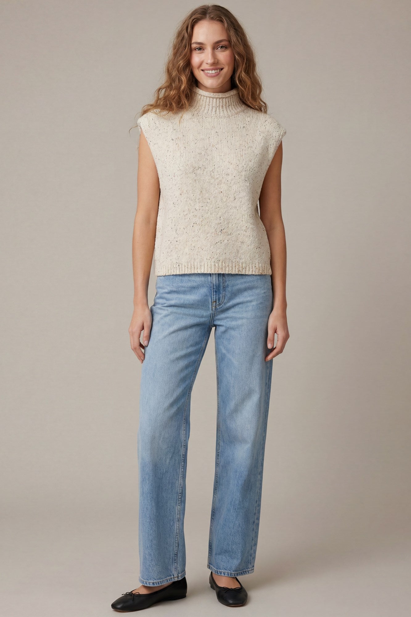 Sleeveless Mock Neck Sweater Vest