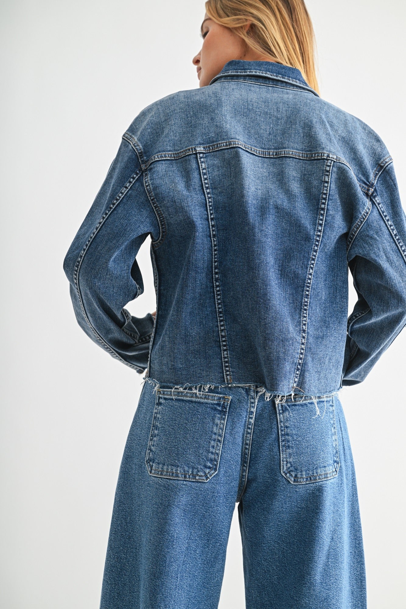 Frayed Hem Utility Denim Jacket
