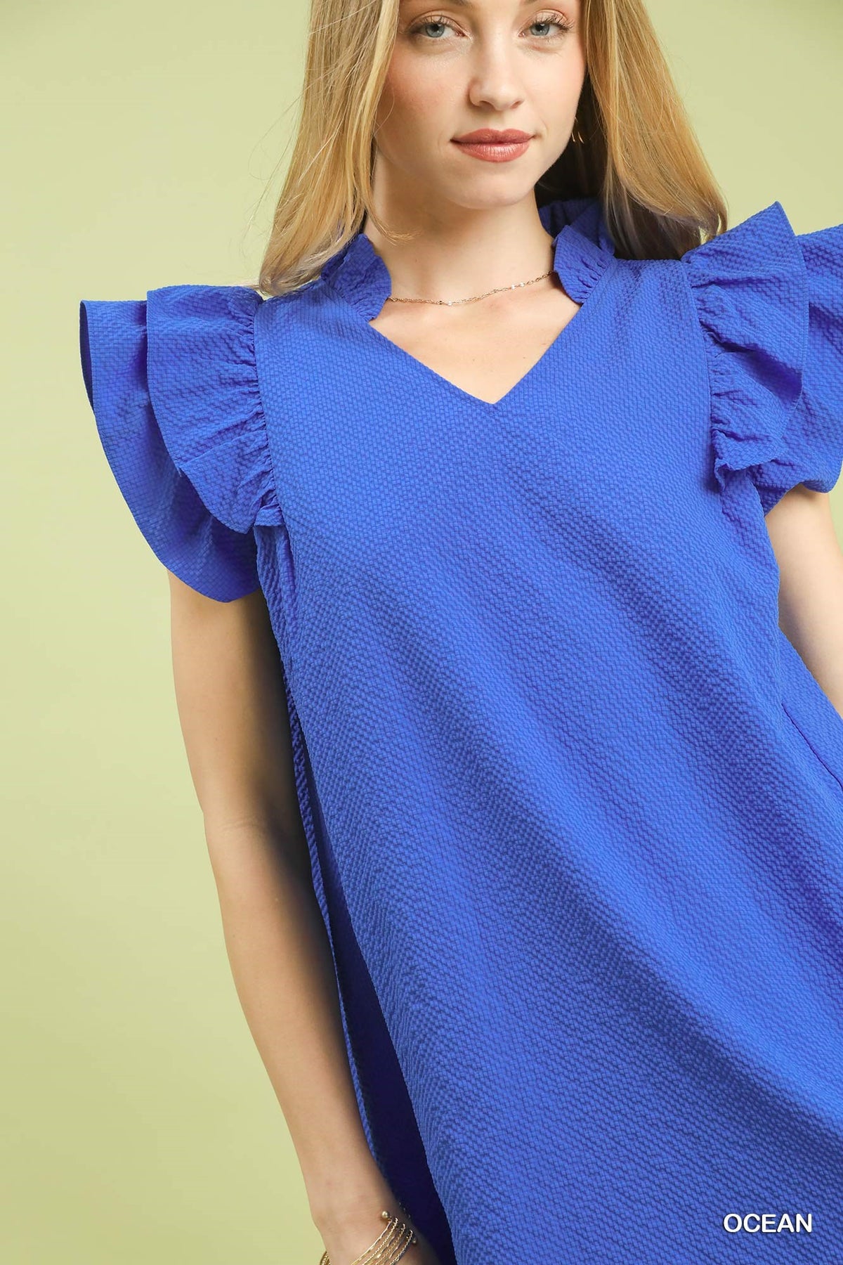 Seersucker Ruffle Shift Dress