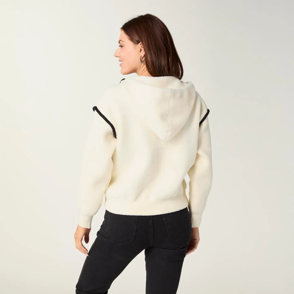 Zip Front Hoodie with Piped Trim