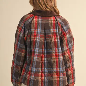Plaid Quilted Jacket with Contrast Corduroy | 2 Colors Available