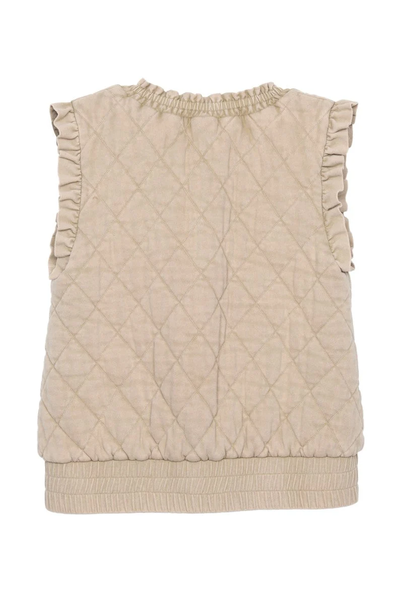 Garment Washed Quilted Ruffle Sleeve Vest