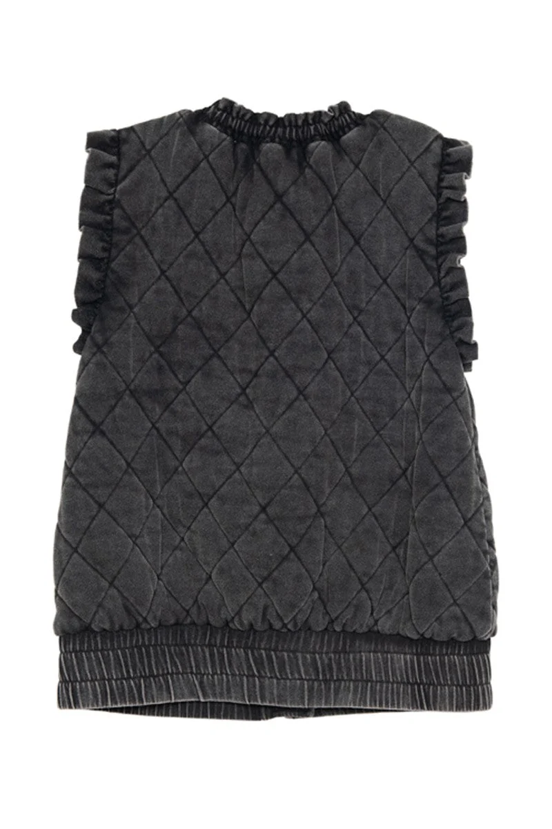 Garment Washed Quilted Ruffle Sleeve Vest