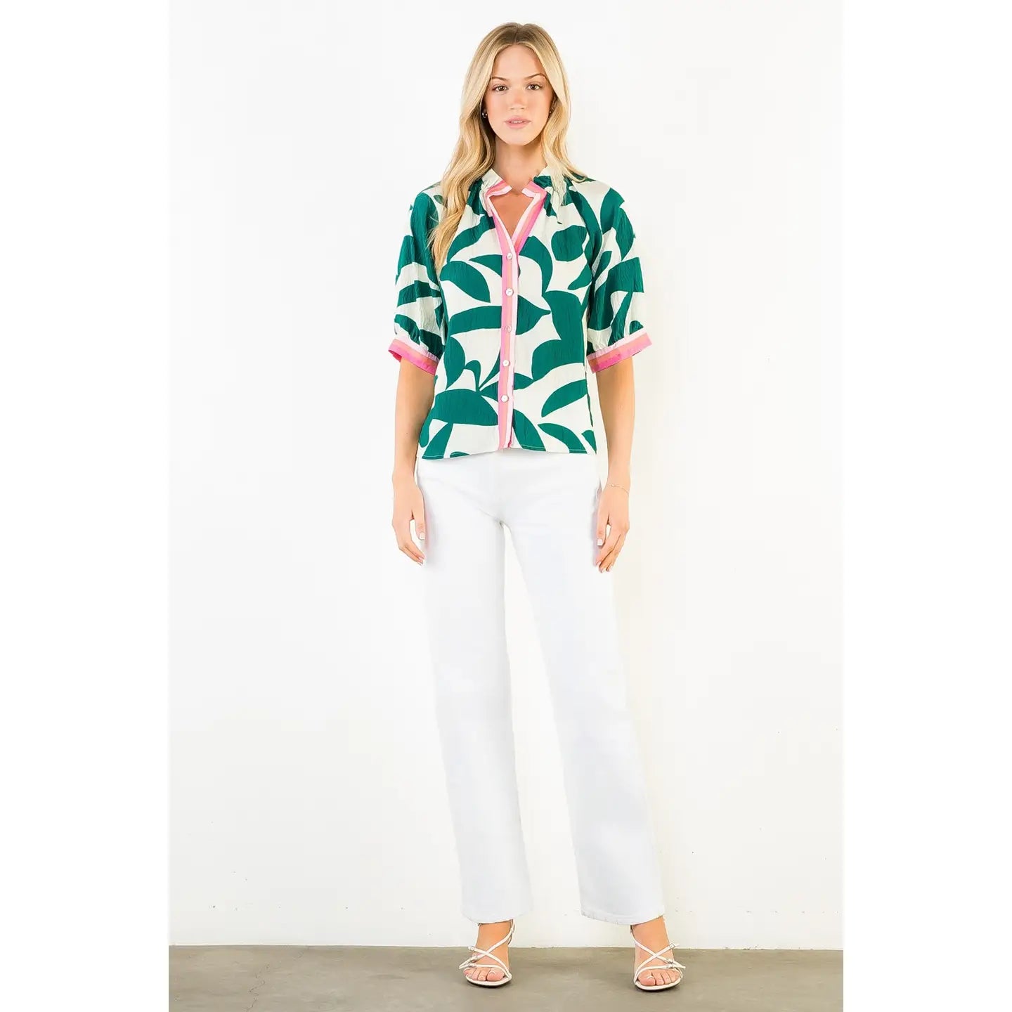 Short Sleeve Silky Geometric Top