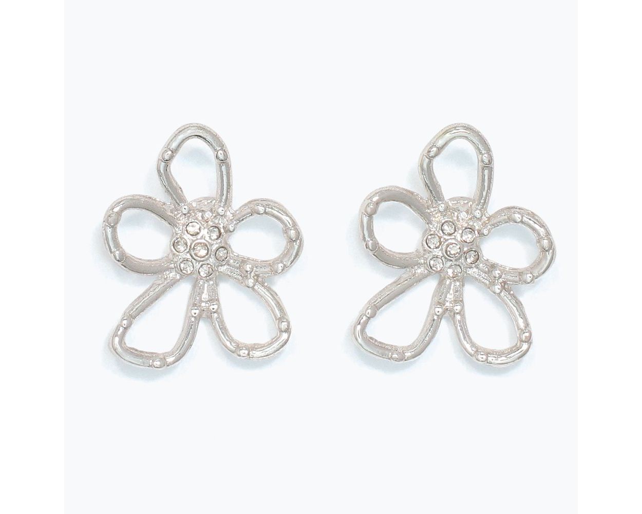 Open Silver Flowers with Crystal Earrings