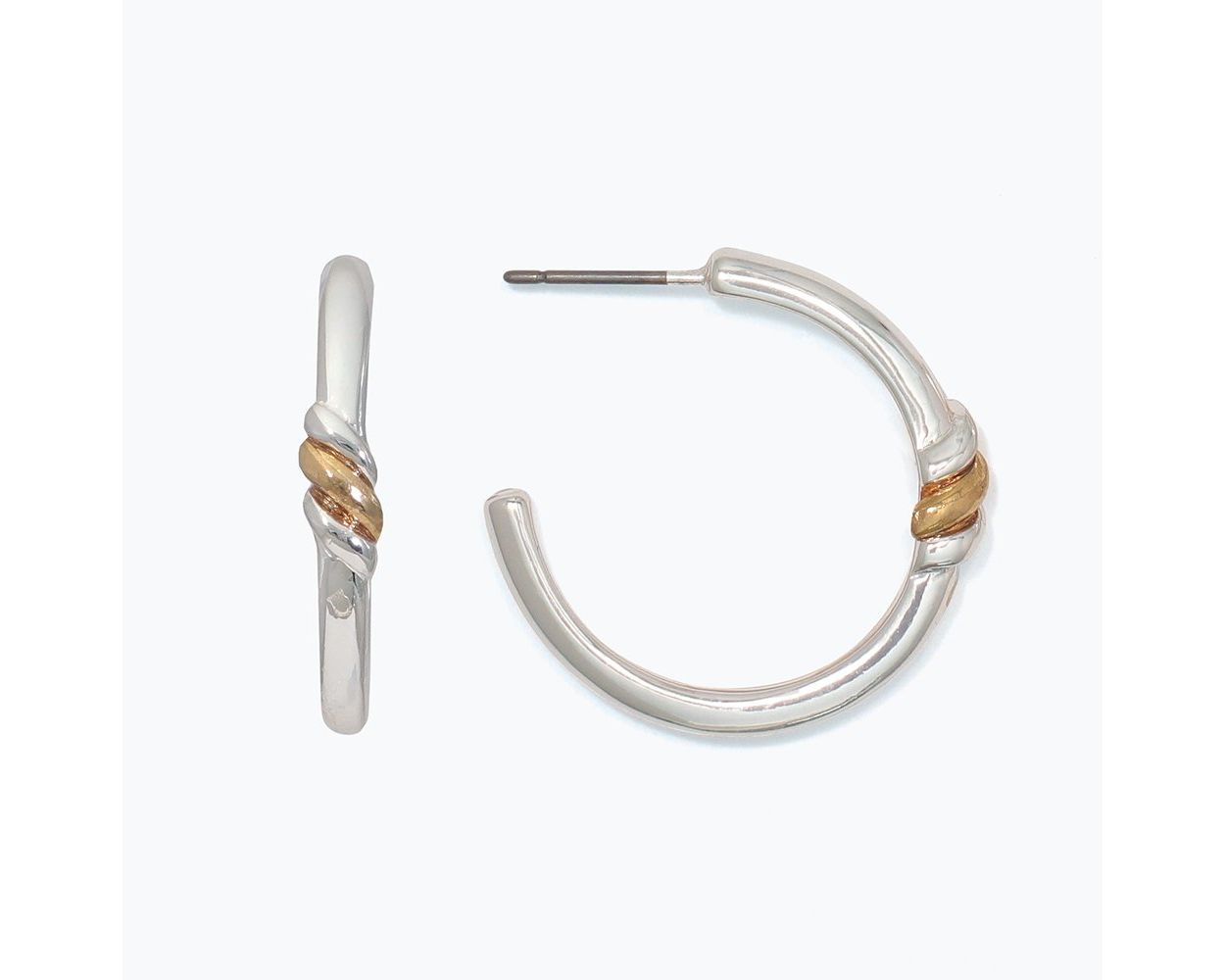 Silver Hoop Gold Twist Earrings