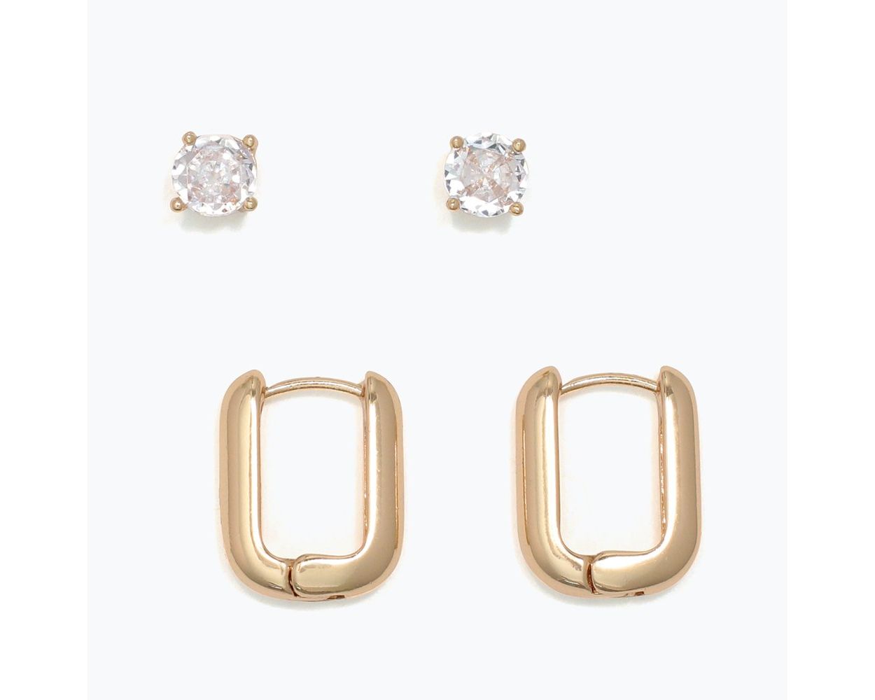CZ Studs with Gold Huggie Earrings