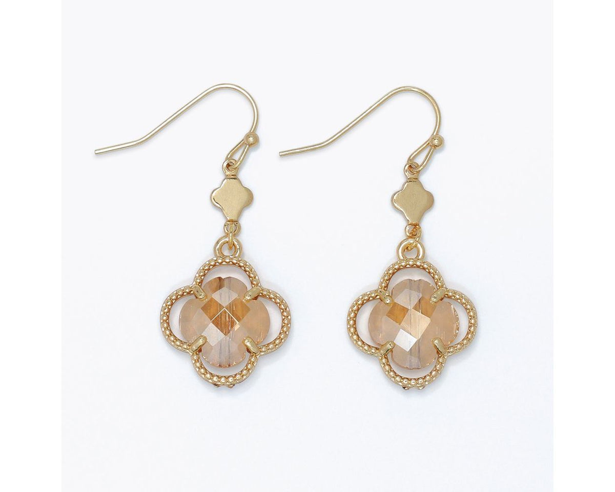 Gold Champagne Crystal Clover Earrings