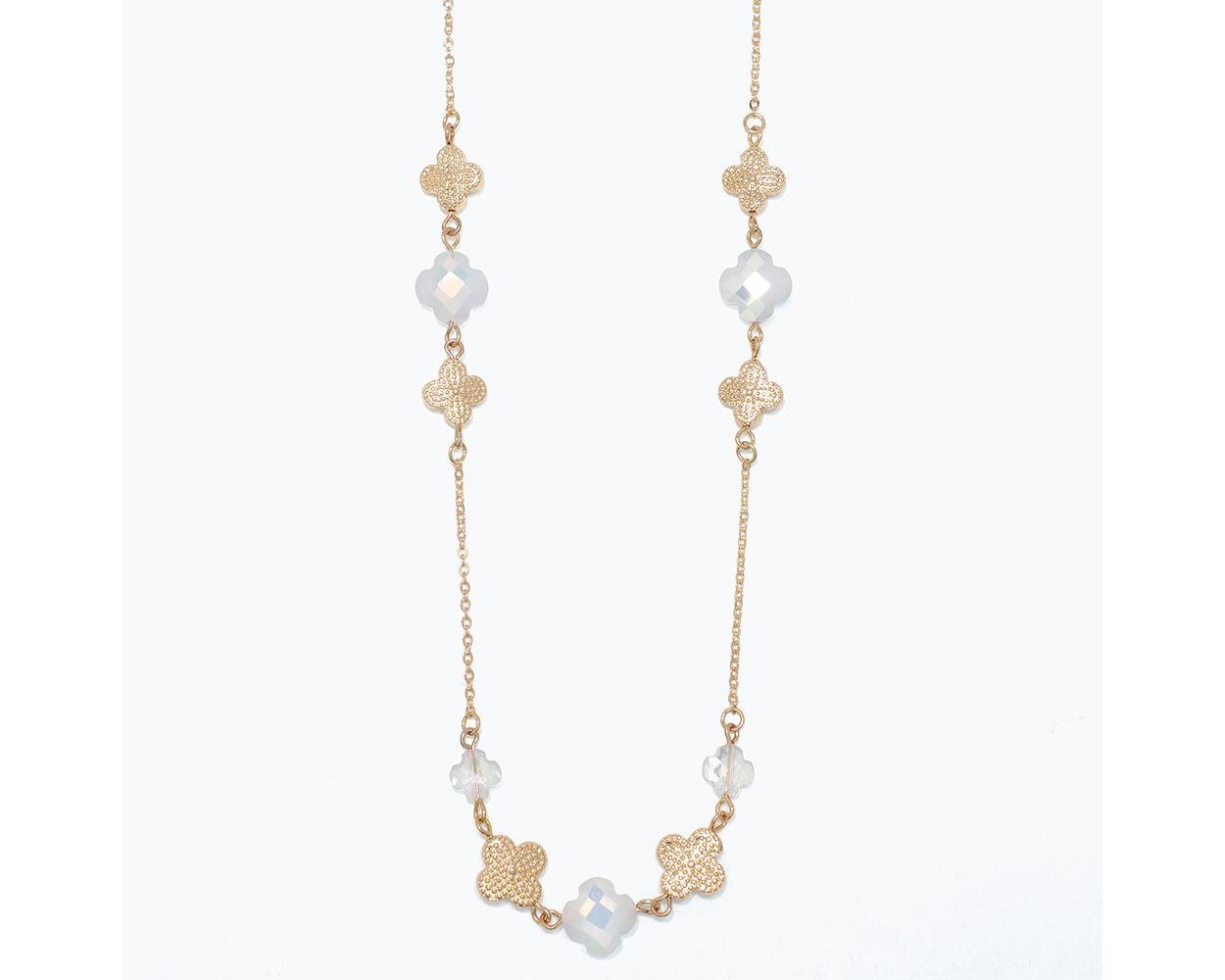 White and Gold Clover Necklace