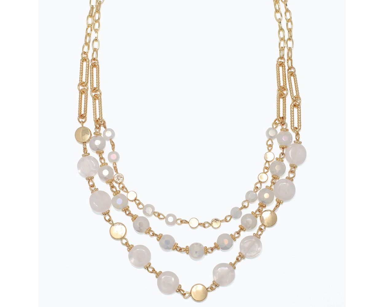 3 Tiered Gold and Glass Bead Necklace