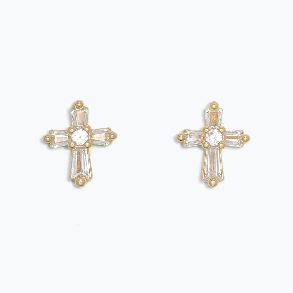 CZ Cross Gold Earrings