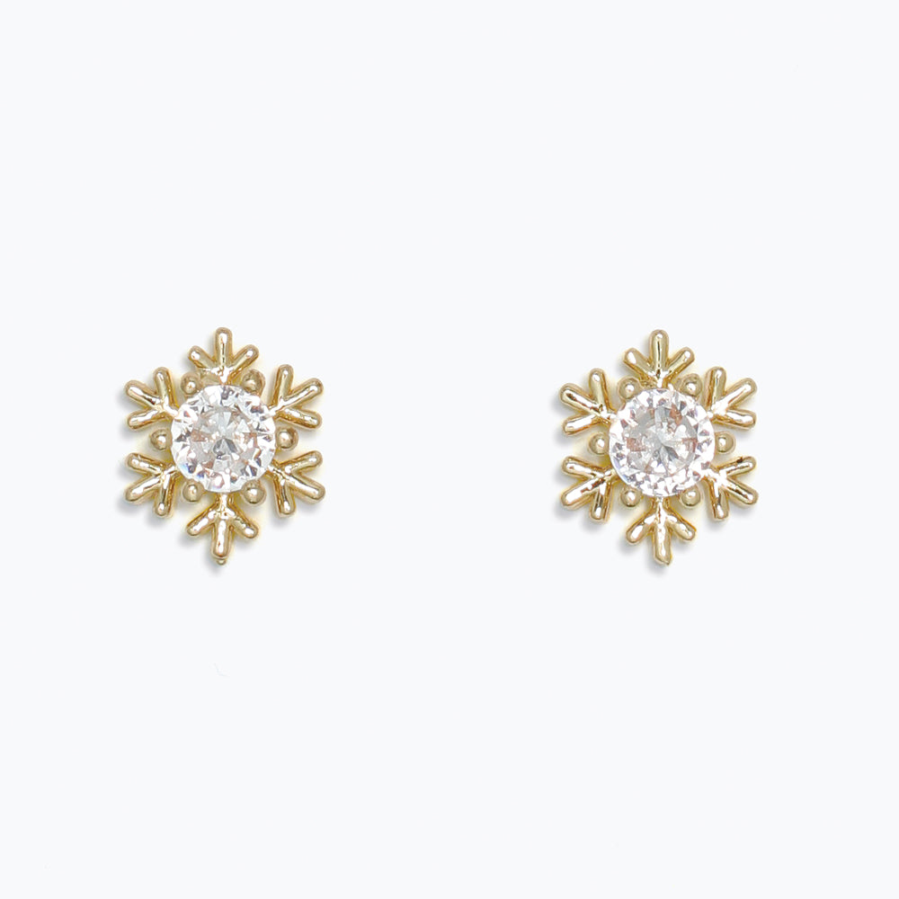 Gold Snowflake with CZ Earrings