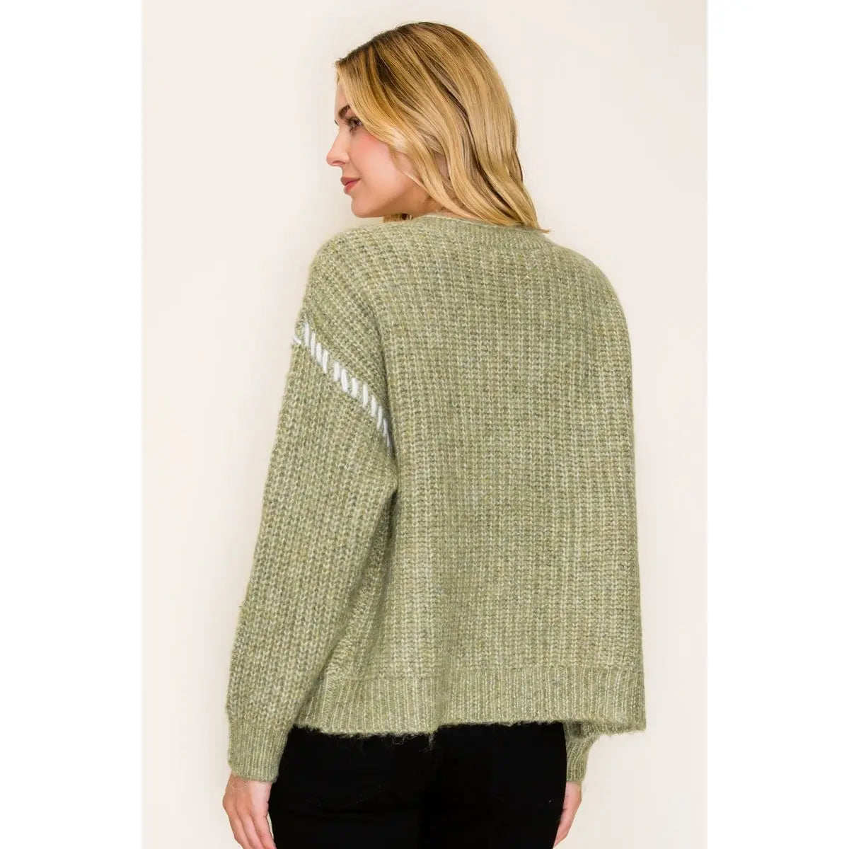 Color Contrast Stitched Sweater Cardigan