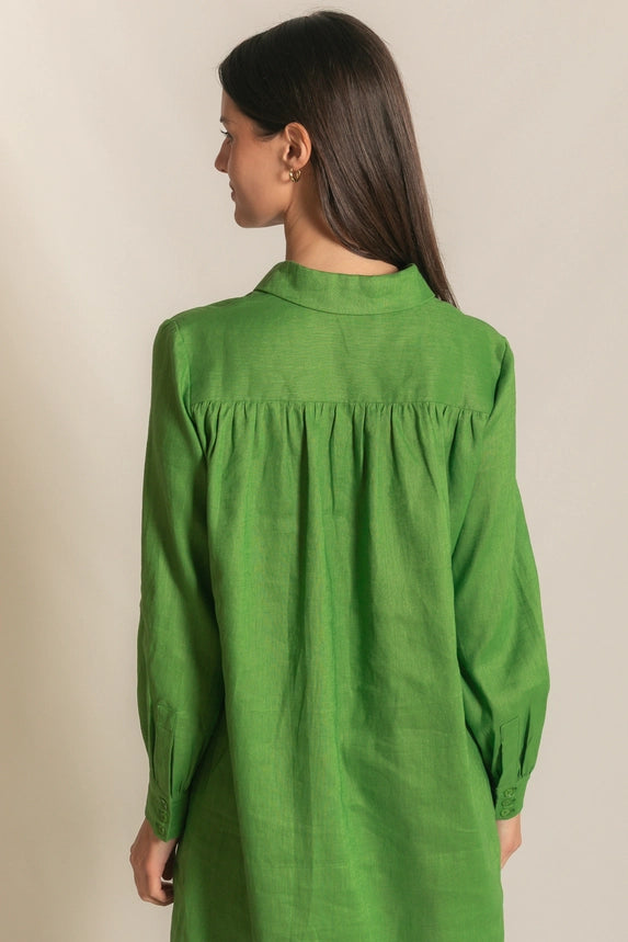 Linen Collared Long Sleeve Dress