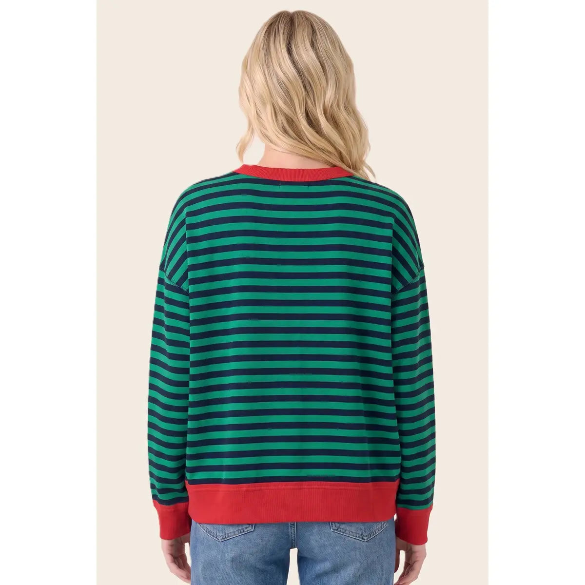 Pop Color Trimmed Stripe Sweatshirt
