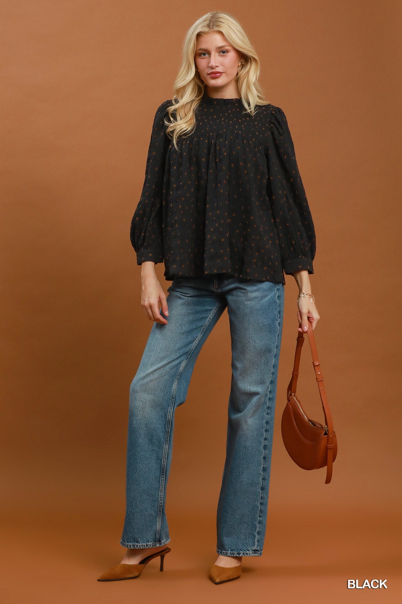 Dot Print Smocked Blouse