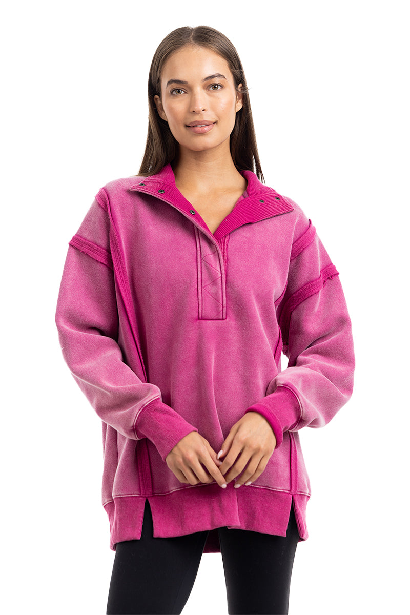 Vintage Wash Snap Neck Pullover