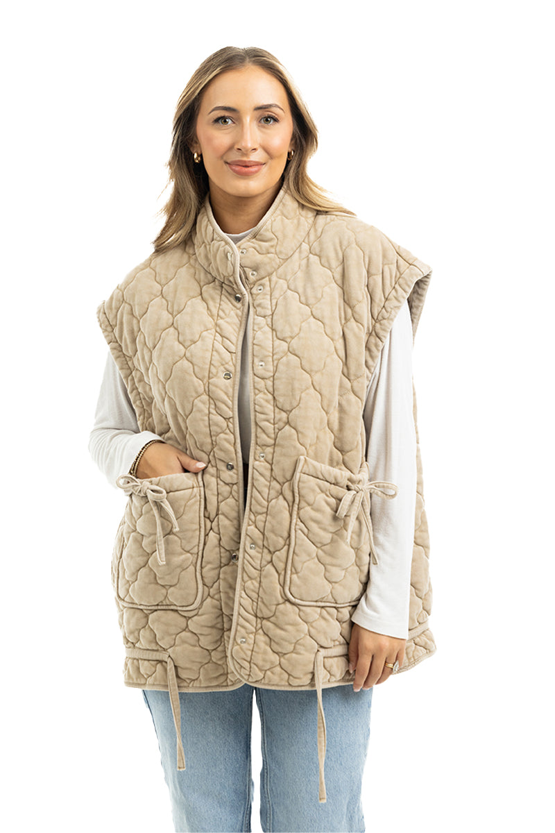 Oversized Garment Washed Quilted Vests