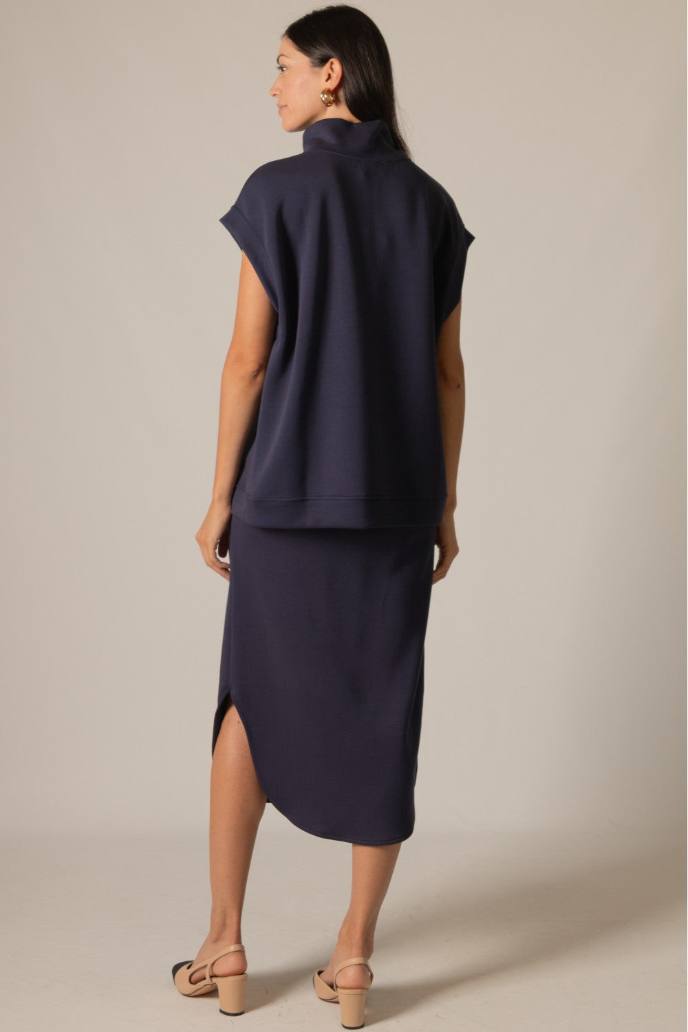 Navy Butter Modal Mock Neck Capped Sleeve Top