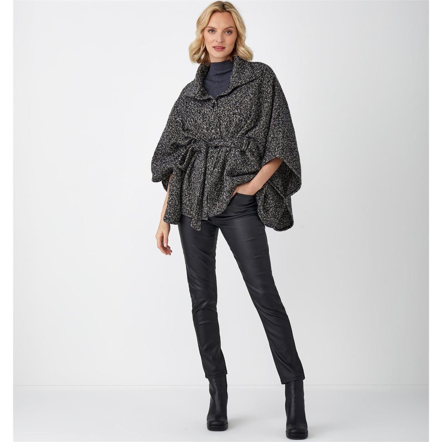 Belted Cape with Button Front