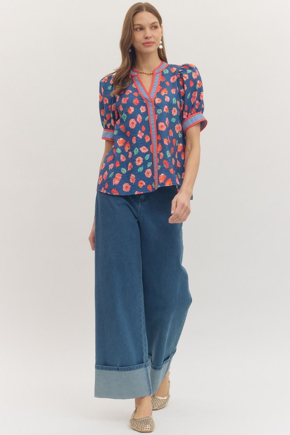 Short Puff Sleeve Floral Print Top