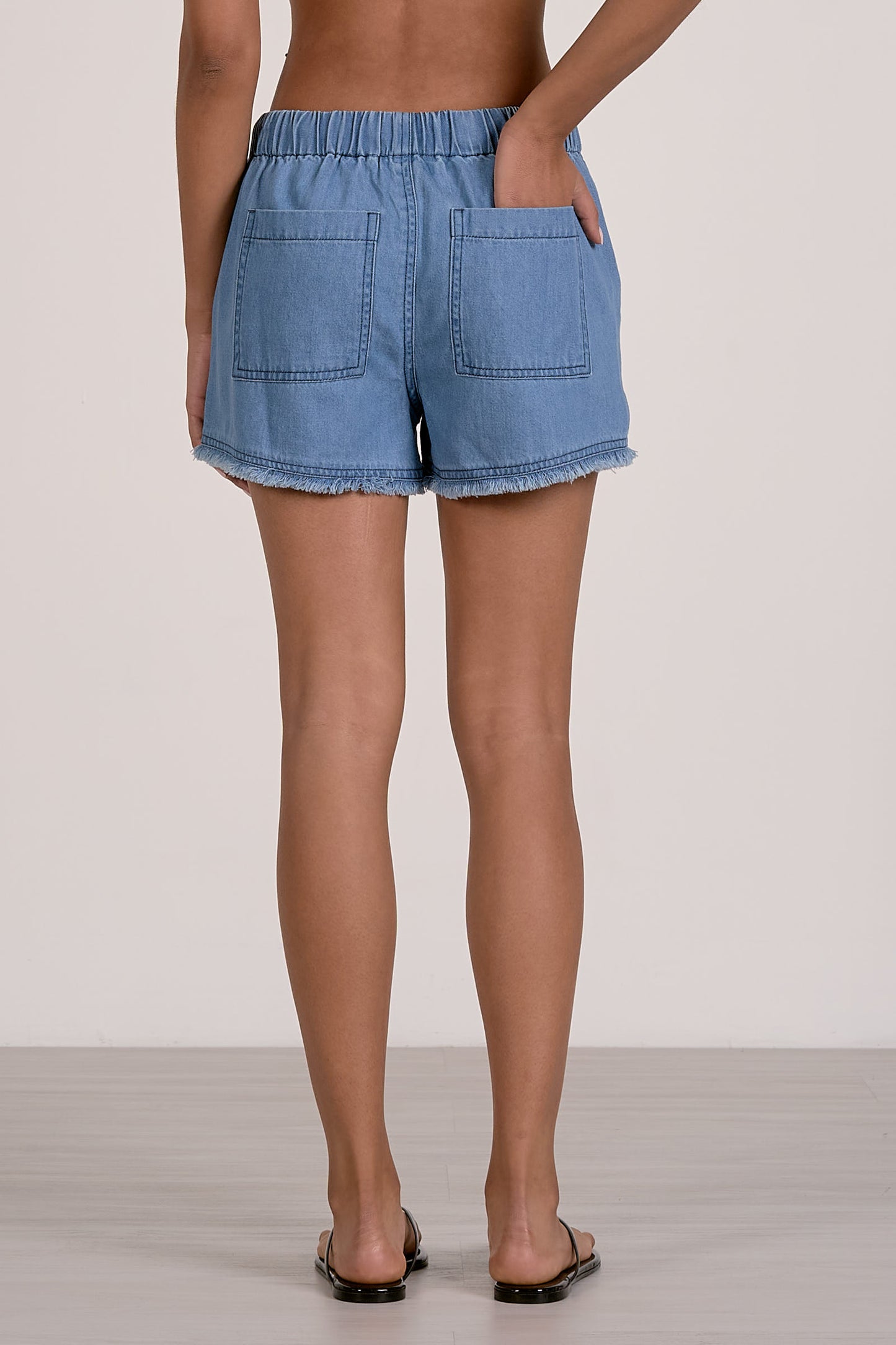 Dark Blue Elastic Frayed Shorts