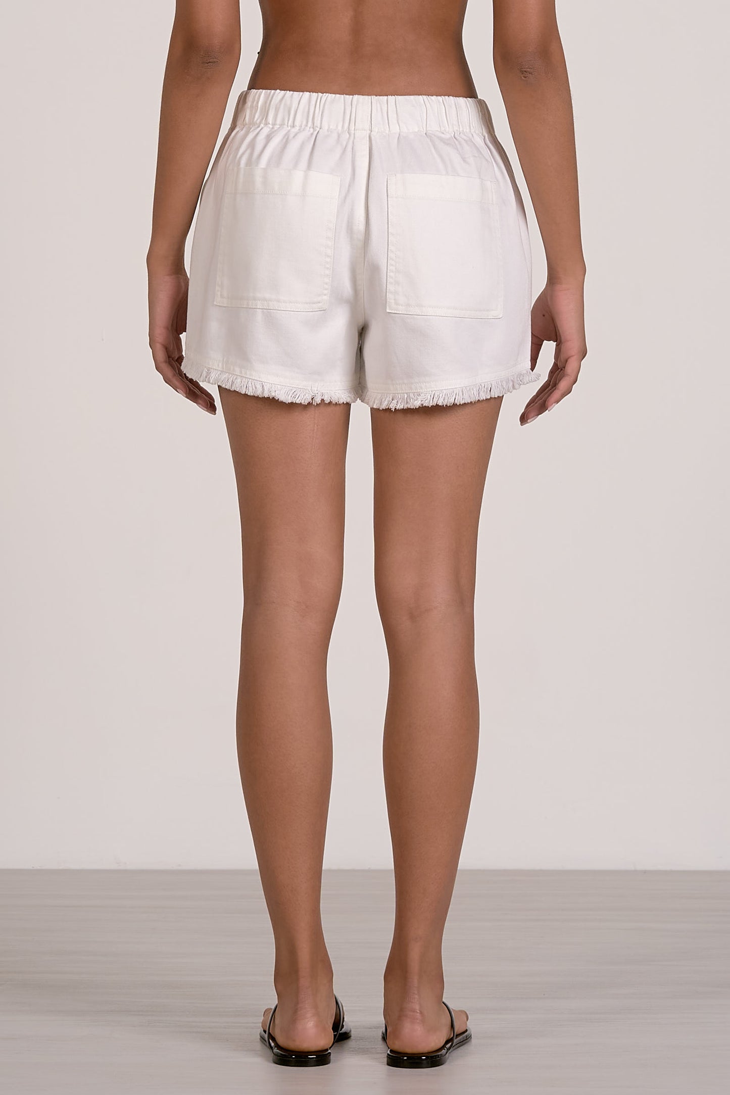 White Elastic Frayed Shorts