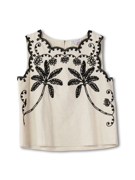 Linen Top with Black Embroidery