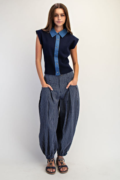 Pull On Stripe Wide Leg Pants