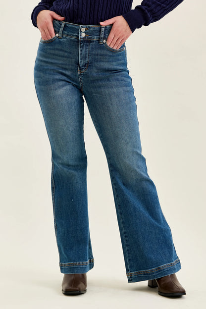 HW Petite Flare Tummy Control Double Button Jeans