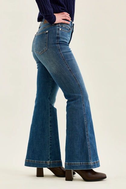 HW Petite Flare Tummy Control Double Button Jeans