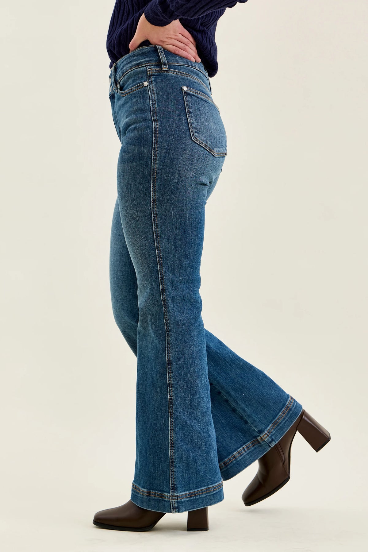 HW Petite Flare Tummy Control Double Button Jeans