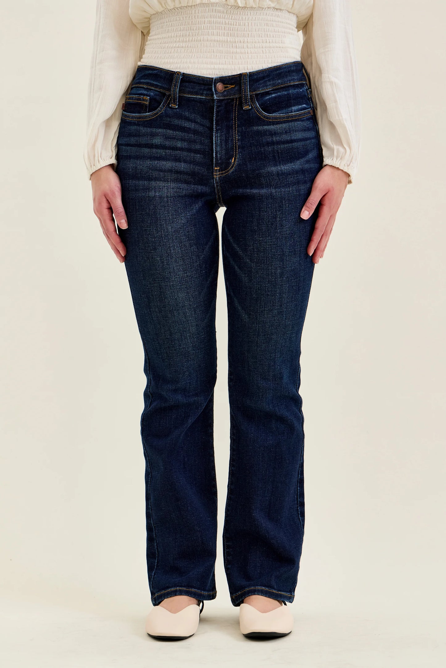 Mid Rise Petite Dark Wash Bootcut Jeans