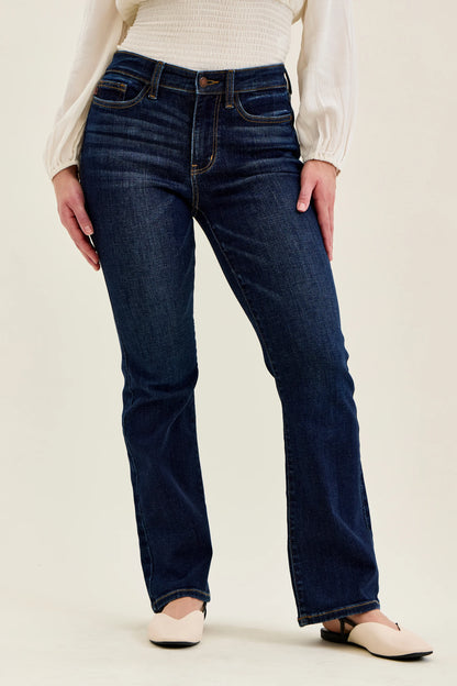 Mid Rise Petite Dark Wash Bootcut Jeans