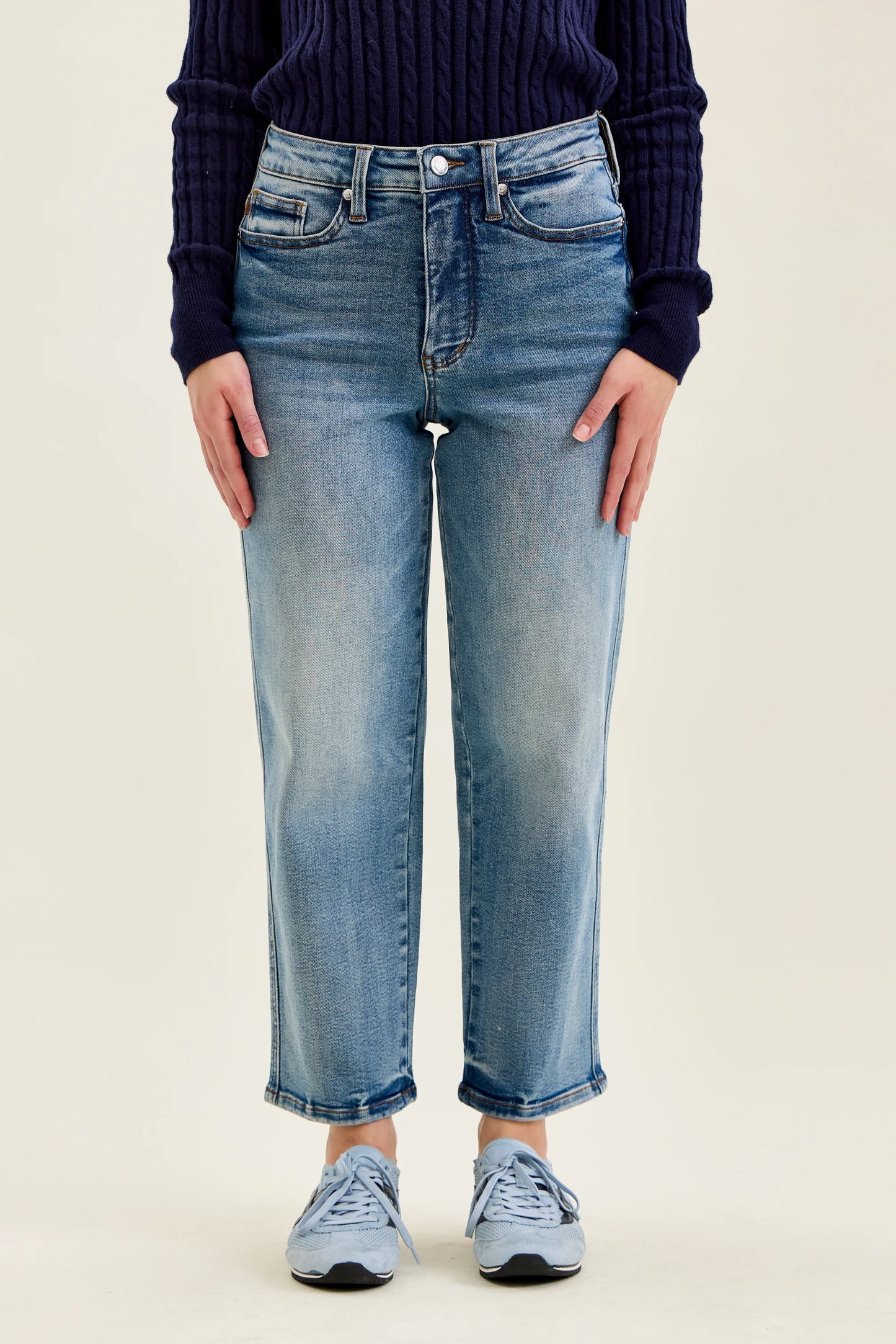 High Waist Petite Tummy Control Peggy Ankle Straight Jeans