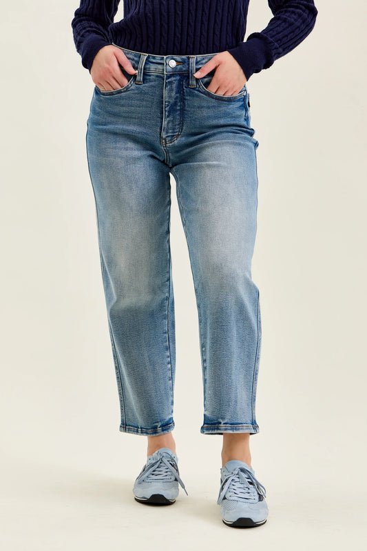 High Waist Petite Tummy Control Peggy Ankle Straight Jeans