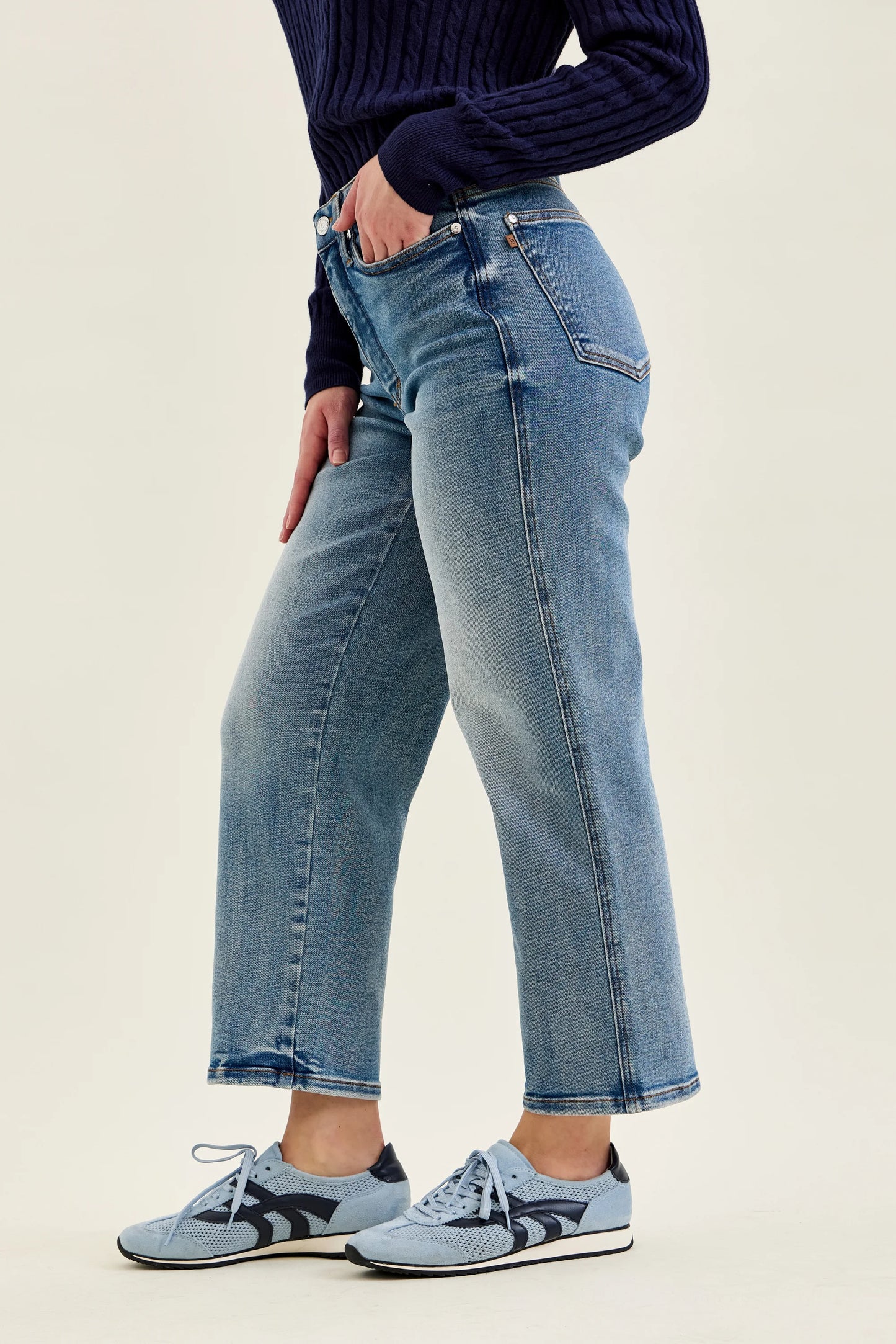 High Waist Petite Tummy Control Peggy Ankle Straight Jeans