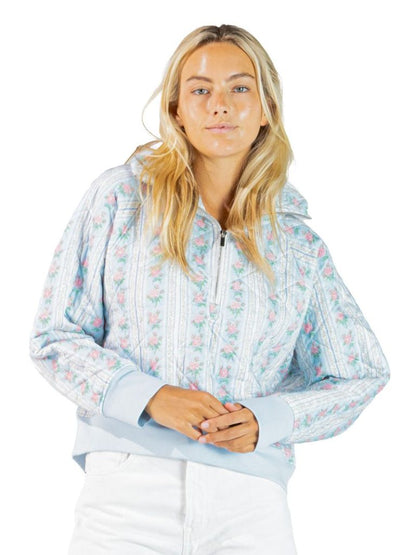 Floral Quilted Zip Pullover