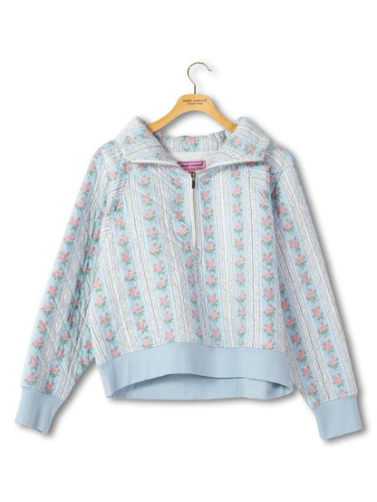 Floral Quilted Zip Pullover