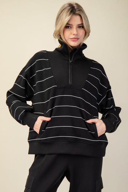 Modal Scuba Stripe Quarter Zip Mock Neck Top
