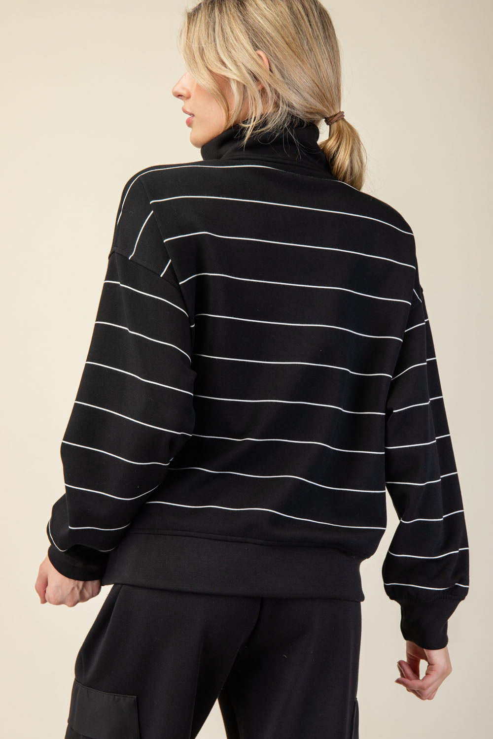 Modal Scuba Stripe Quarter Zip Mock Neck Top
