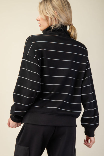 Modal Scuba Stripe Quarter Zip Mock Neck Top