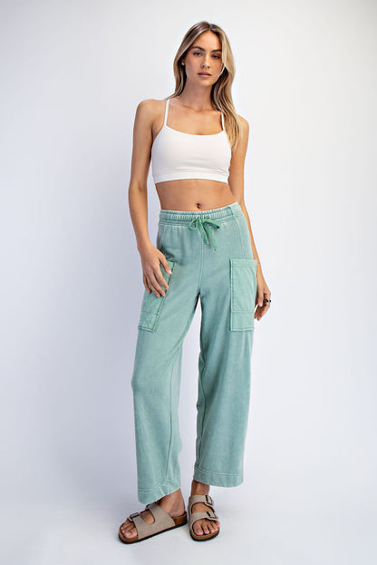 Mineral Washed French Terry Cropped Cargo Pant