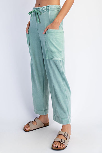 Mineral Washed French Terry Cropped Cargo Pant