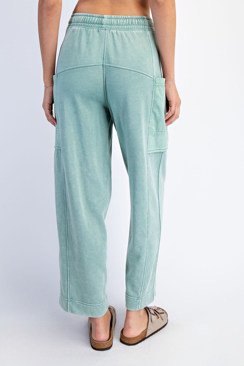 Mineral Washed French Terry Cropped Cargo Pant