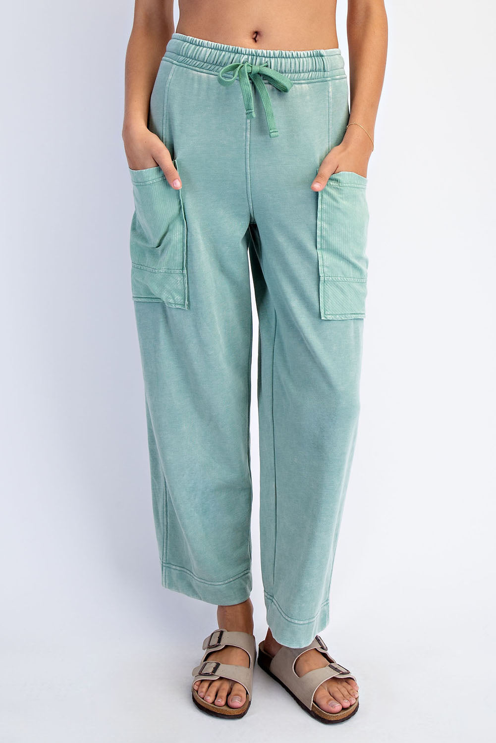Mineral Washed French Terry Cropped Cargo Pant